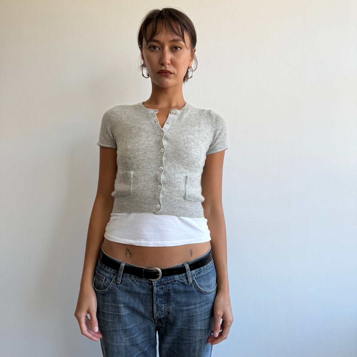 Cropped grey button cardi - Size XS