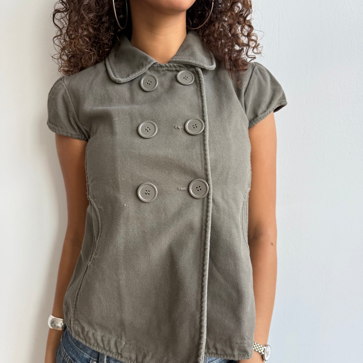 Khaki short sleeve peacoat - Size S