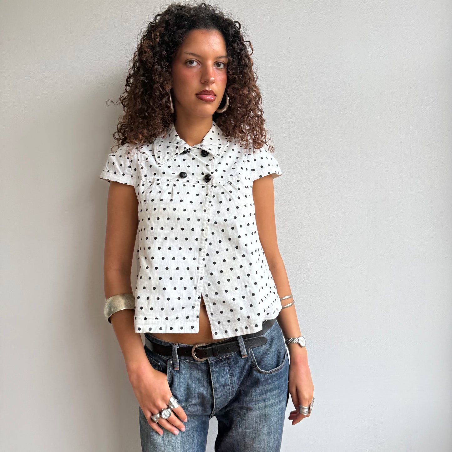 White polka dot peacoat - Size S