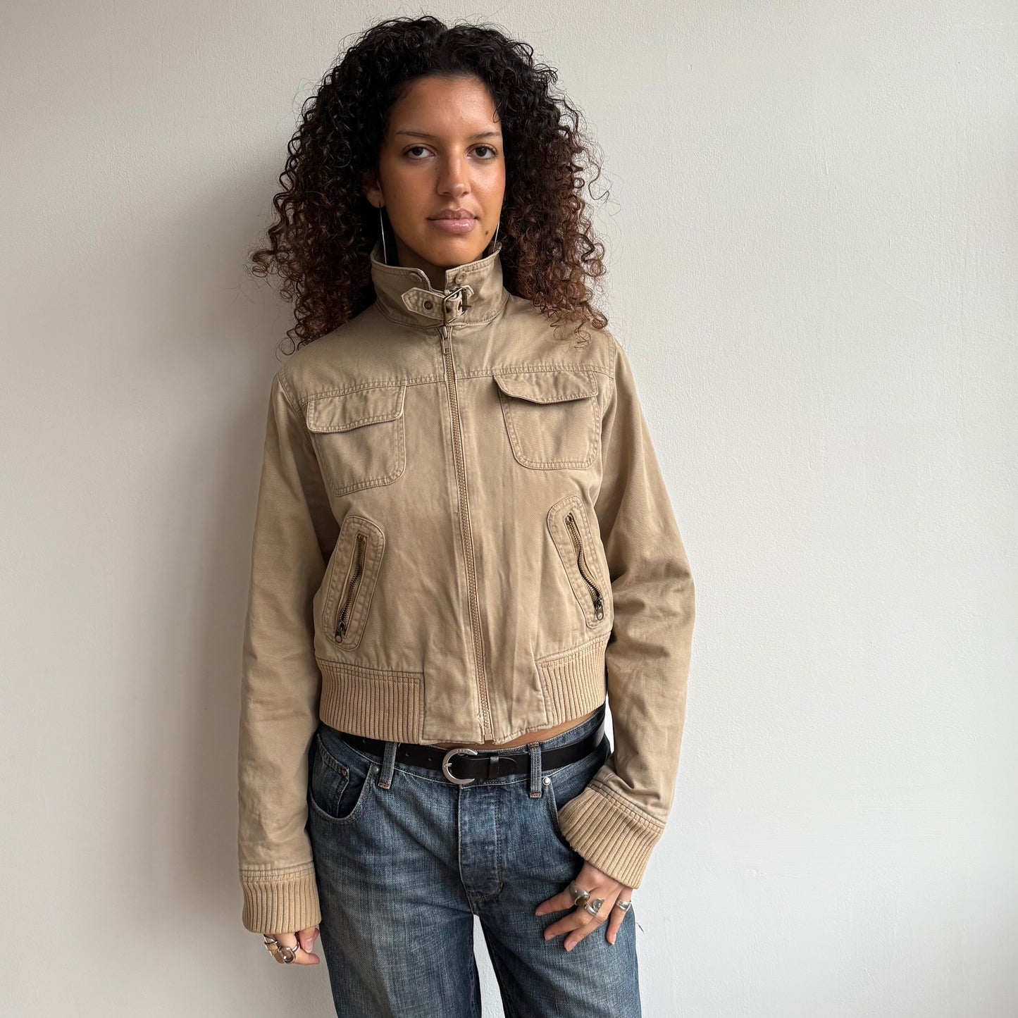 Beige cargo bomber jacket - Size S