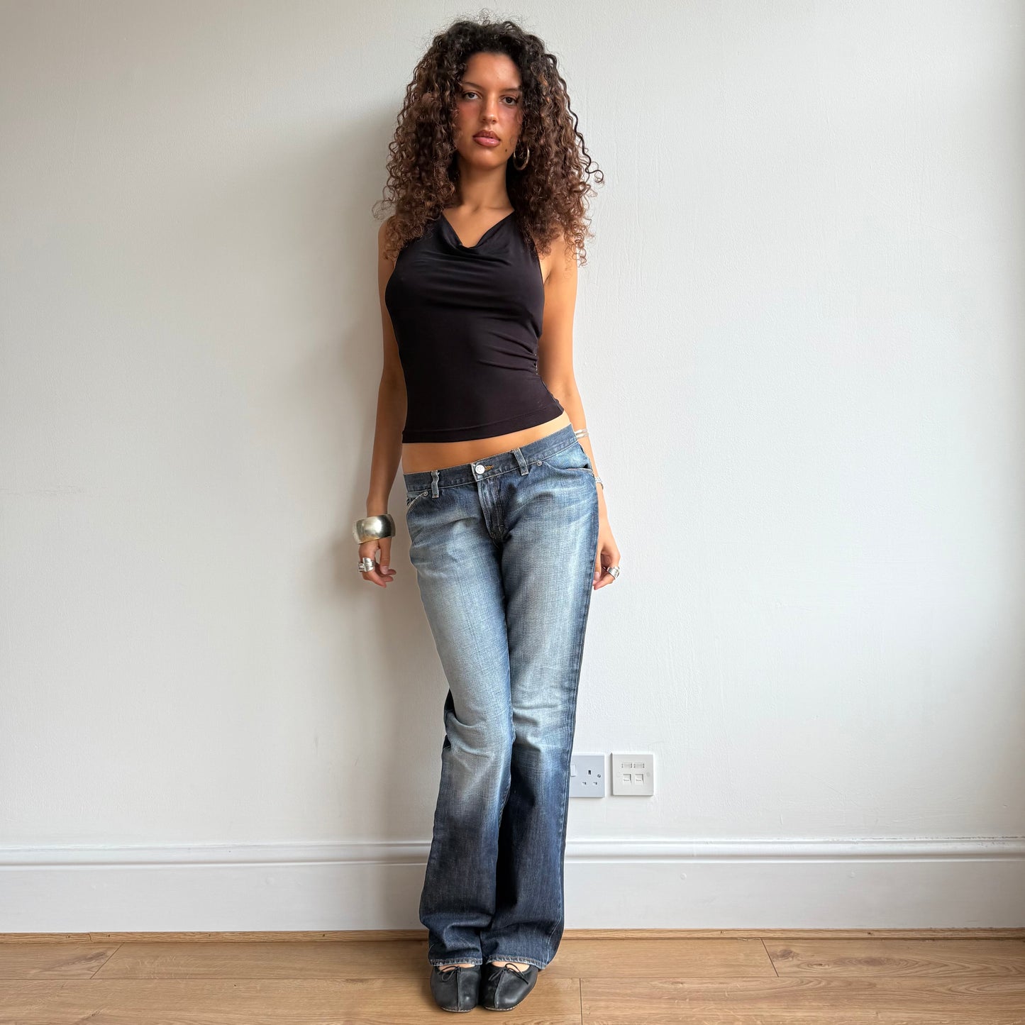 Brown cowl neck slinky top - Size S