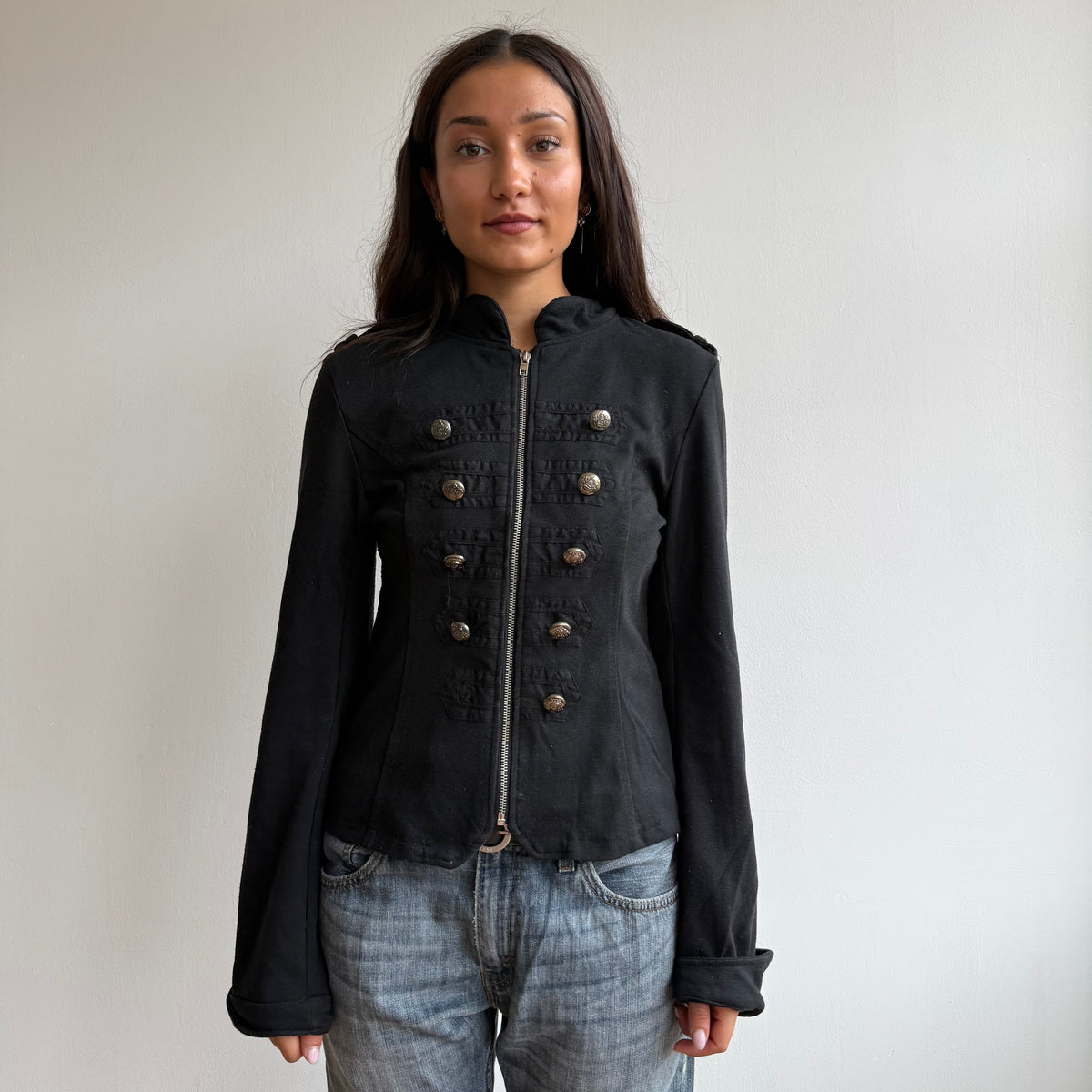 Black zip up military jumper - Size M