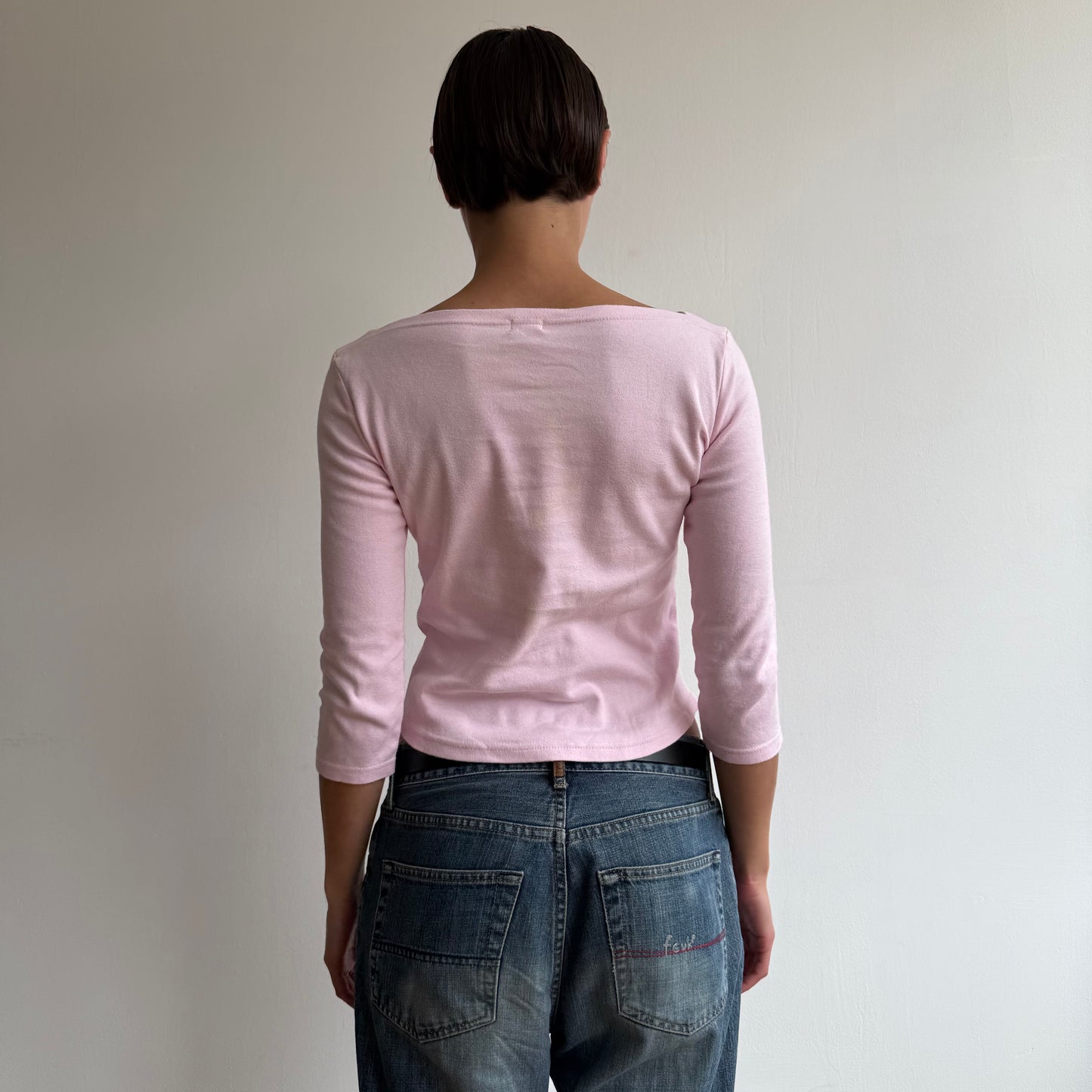 Pink 3/4 sleeve boatneck top - Size S