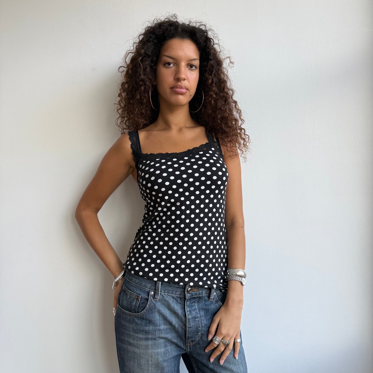 Black polka dot lace cami - Size M