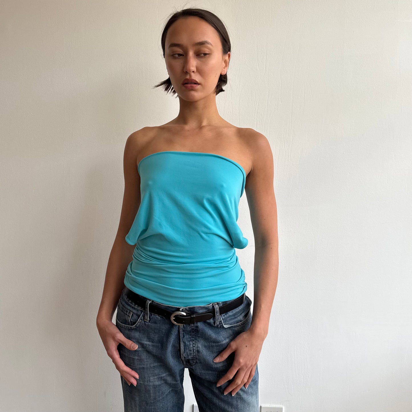 Teal bandeau draped top - Size S