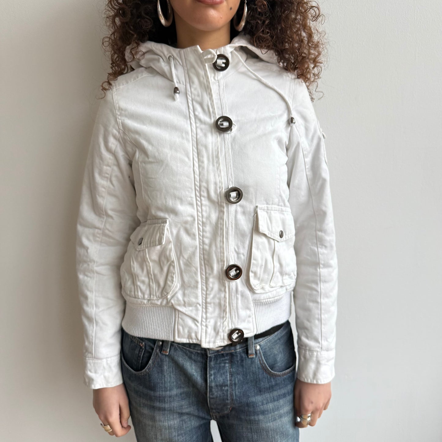 White bomber faux fur coat - Size M
