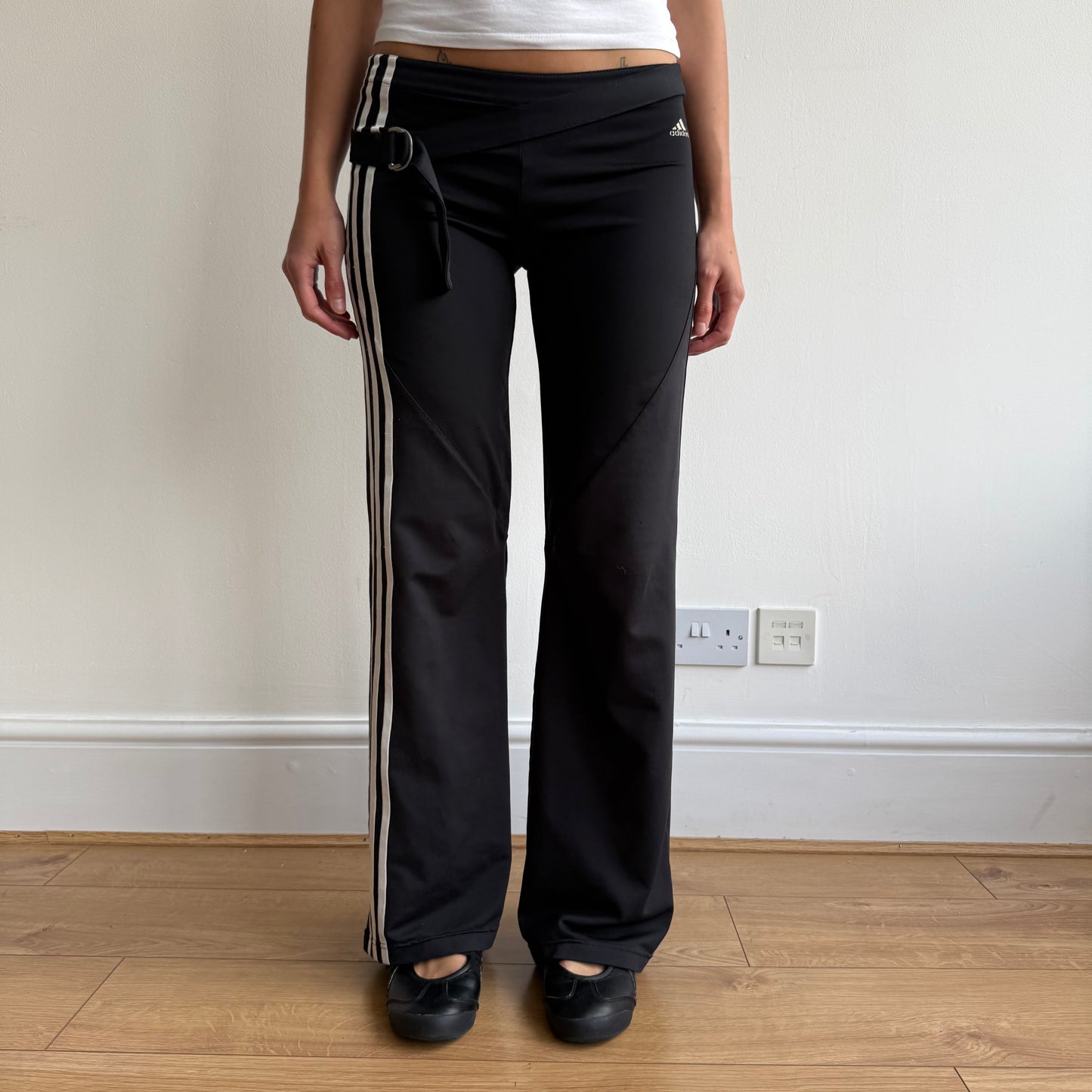 Black Adidas stripe flared yoga pants - Size S