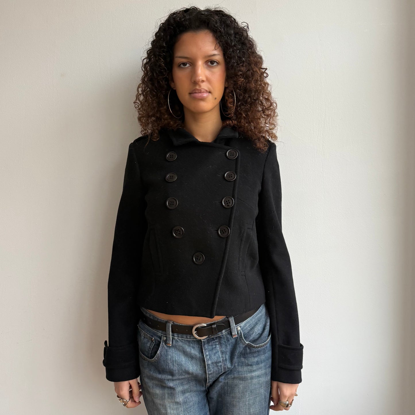 Black v-button peacoat - Size S