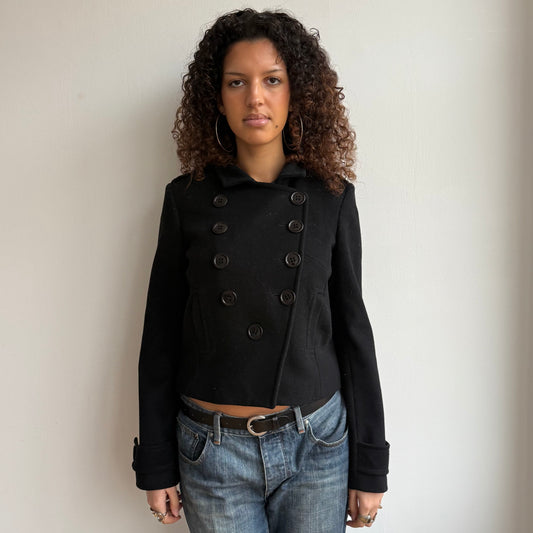Black v-button peacoat - Size S