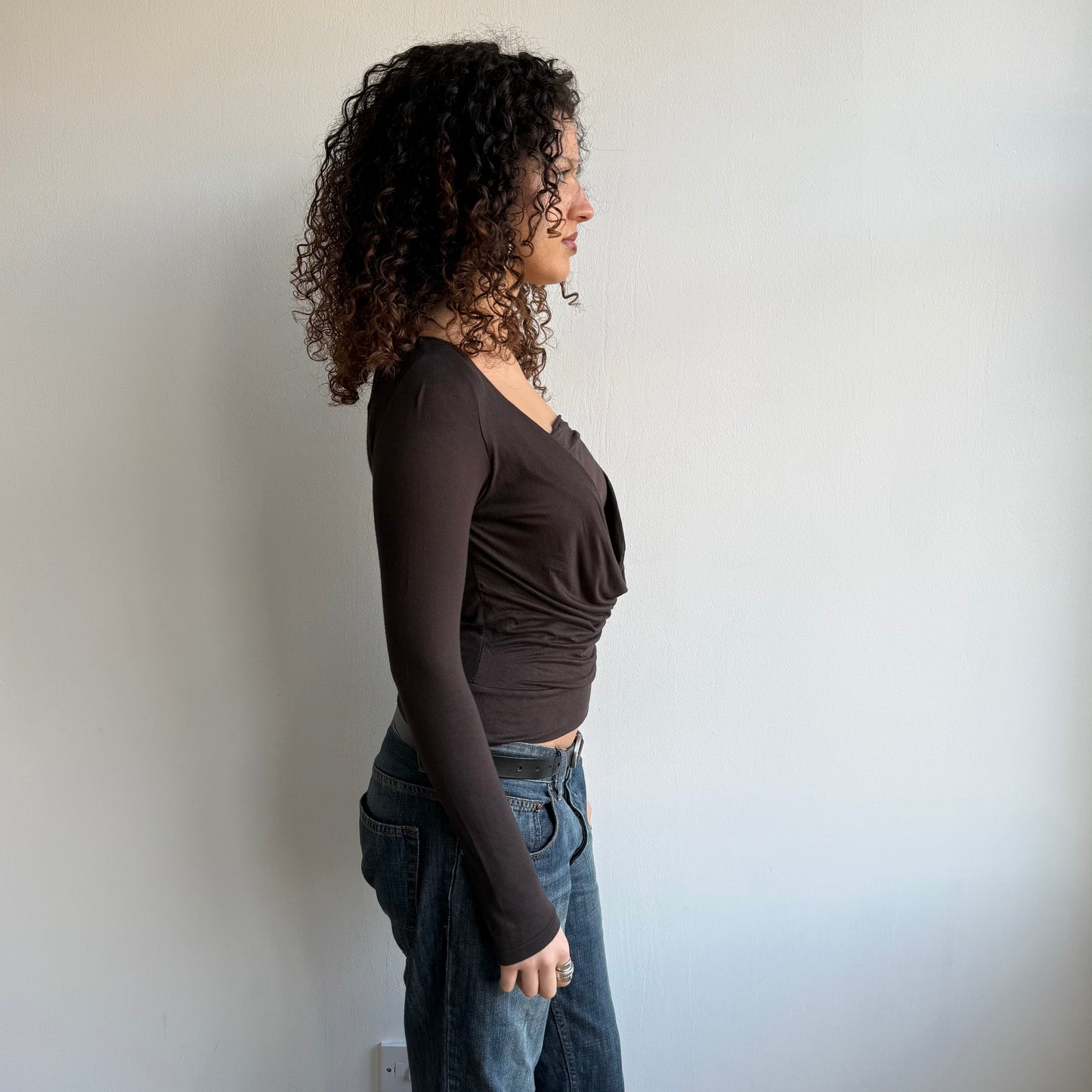 Brown keyhole slouchy top - Size S