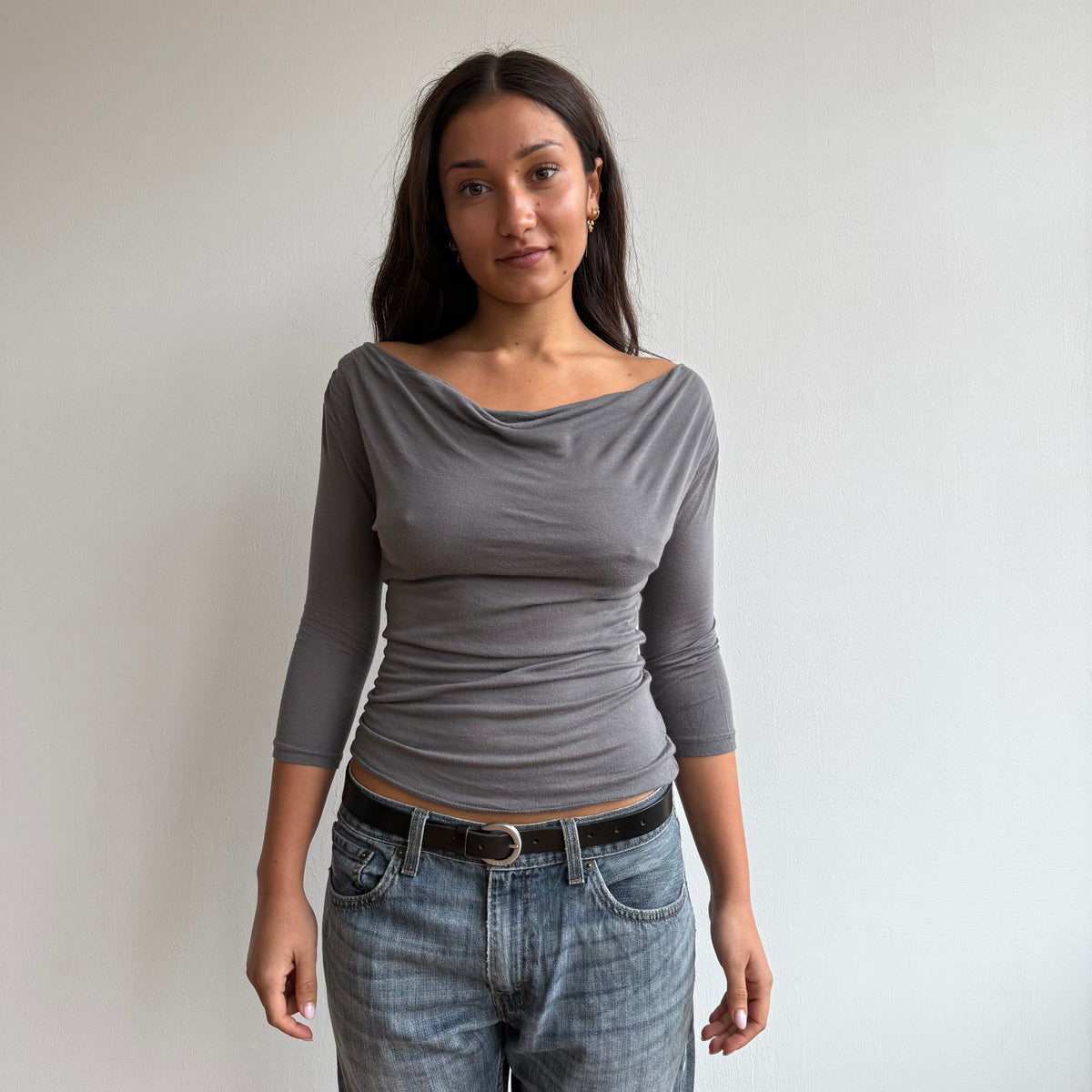 Taupe 3/4 sleeve cowl neck top - Size S