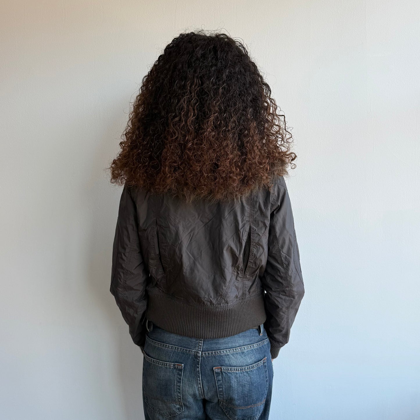 Brown fur collar bomber - Size M