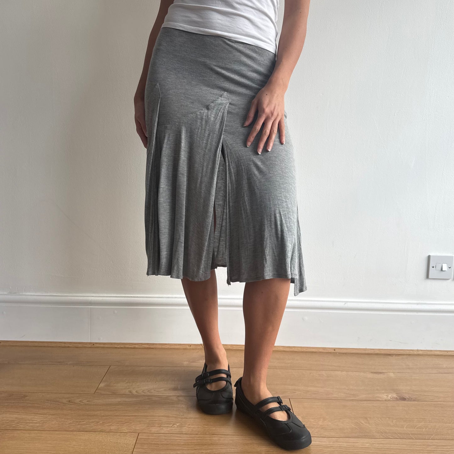 Grey ruffle jersey midi skirt - Size S