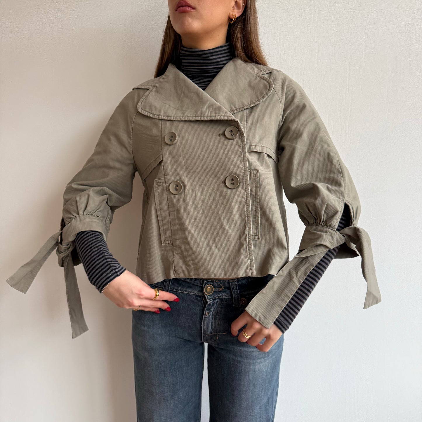 Khaki tie sleeve peacoat - Size M