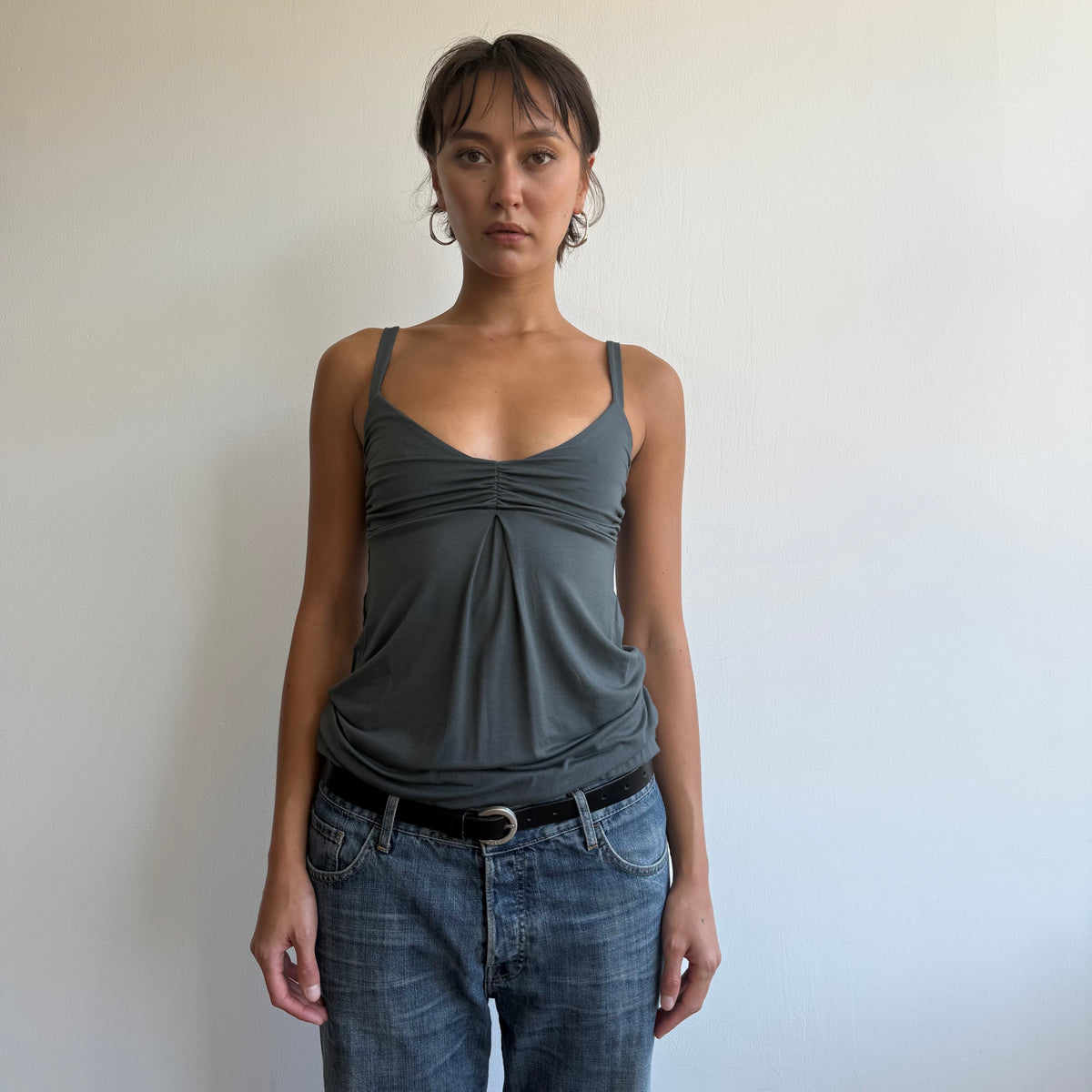 Grey v-neck cinched waist top - Size S