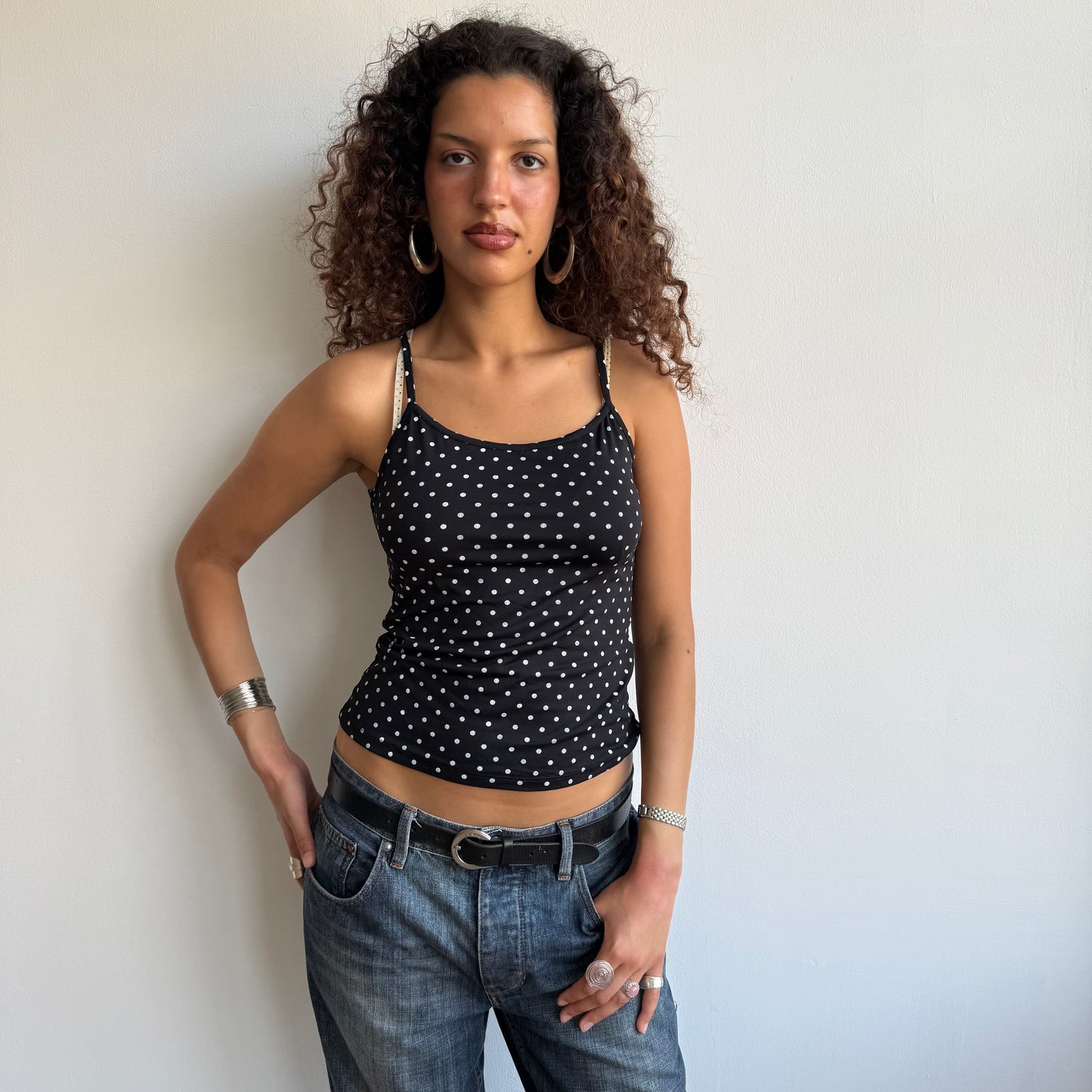 Black polka dot cami - Size S