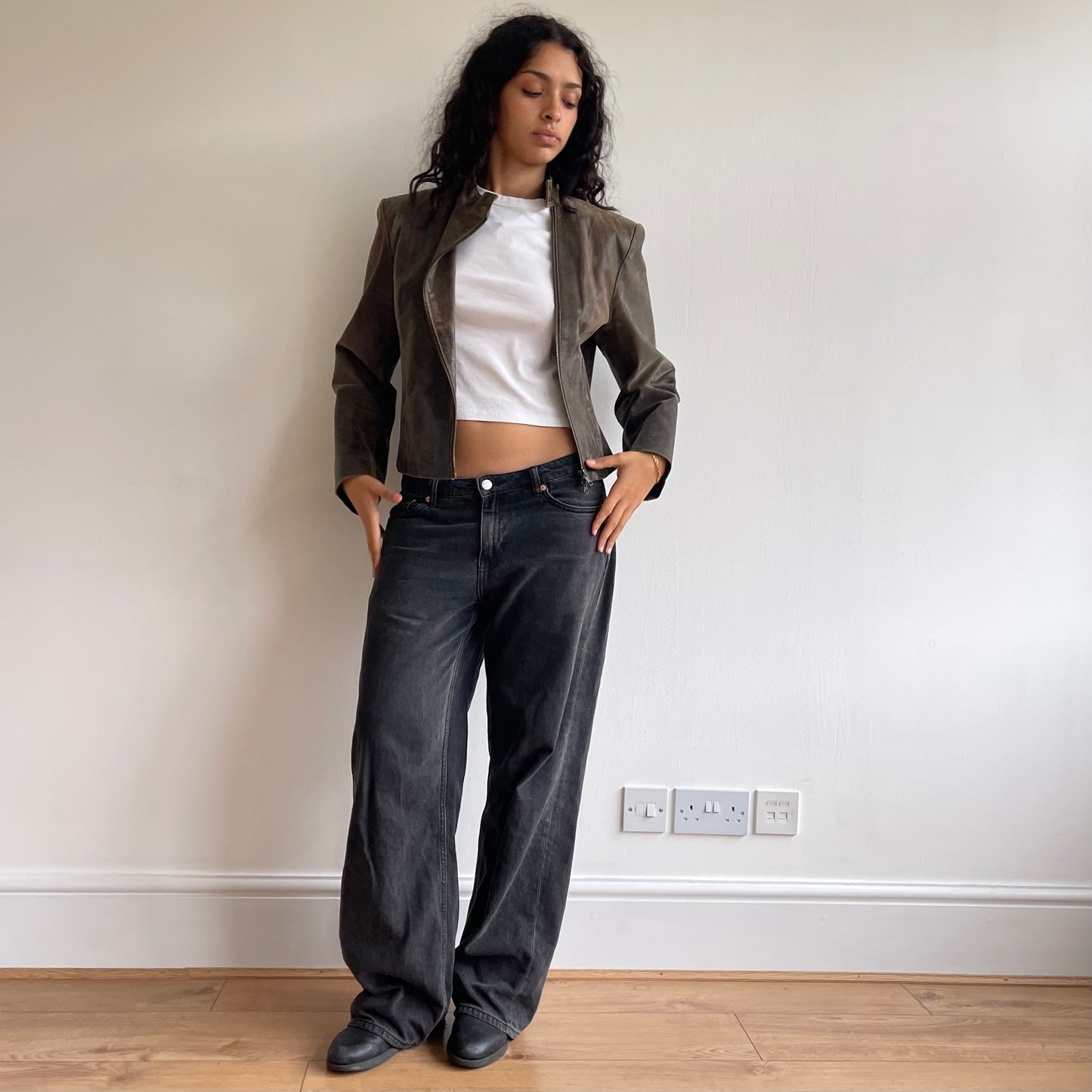 Brown asymmetric moto jacket - Size M