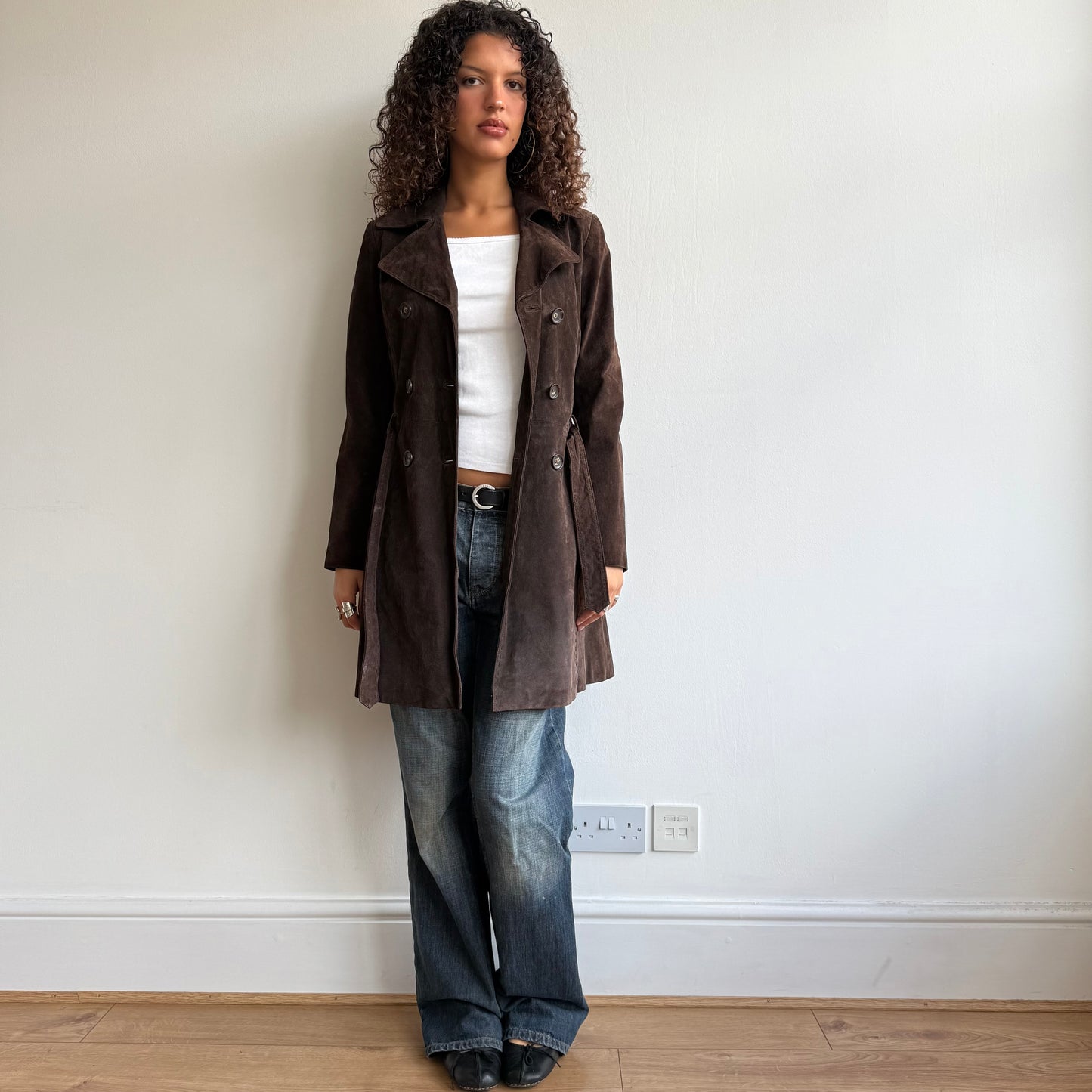 Brown leather suede trench - Size S