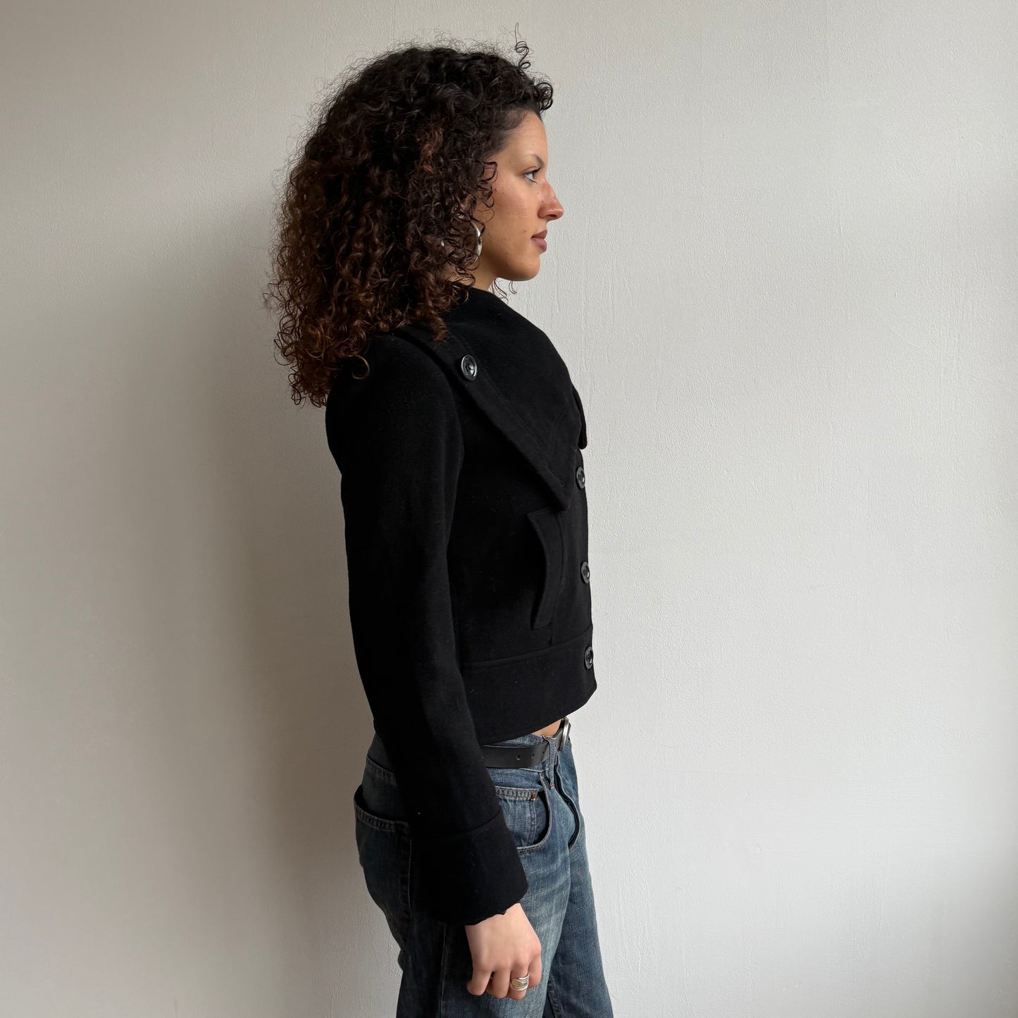 Black asymmetric funnel neck coat - Size S