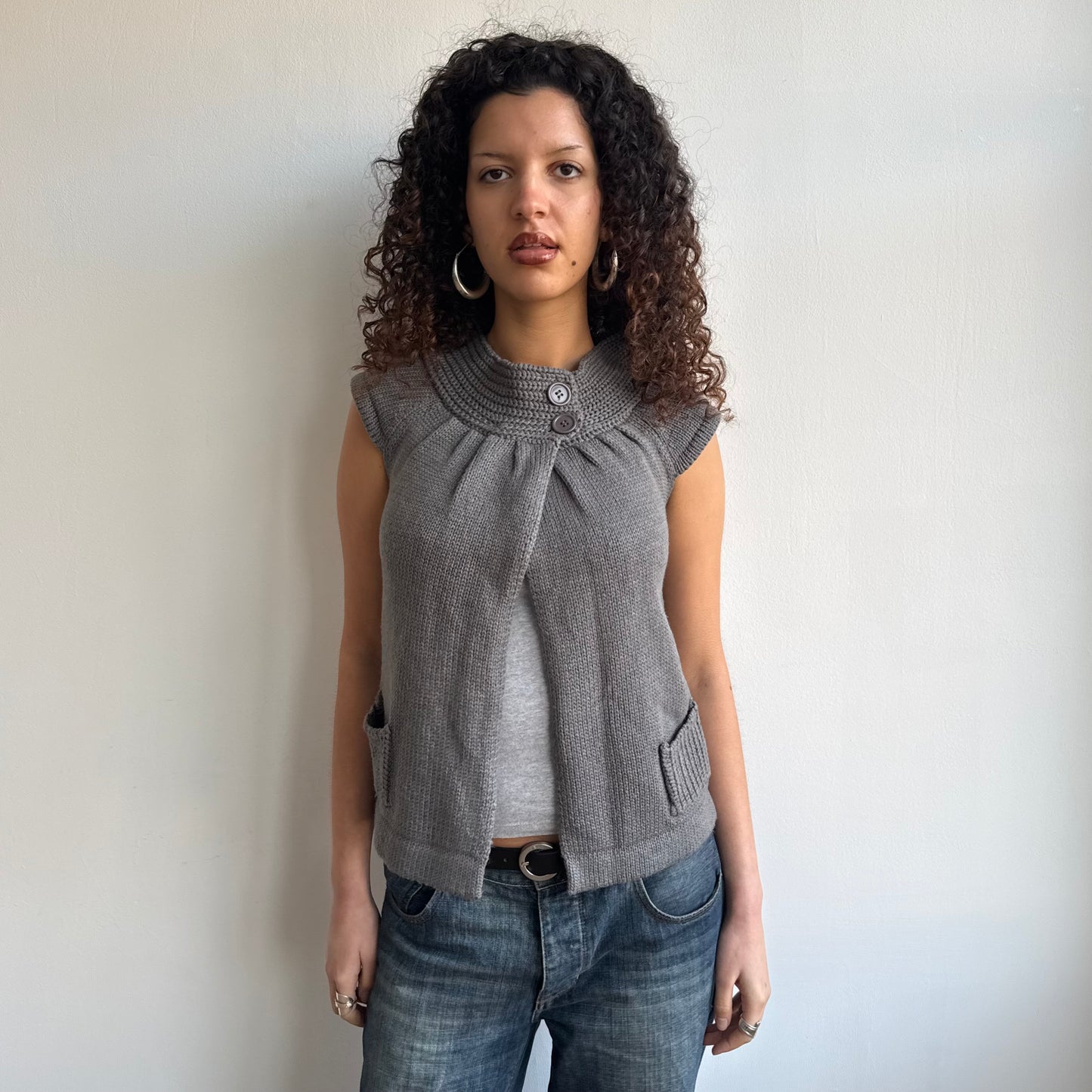 Grey pocket open front cardi - Size S