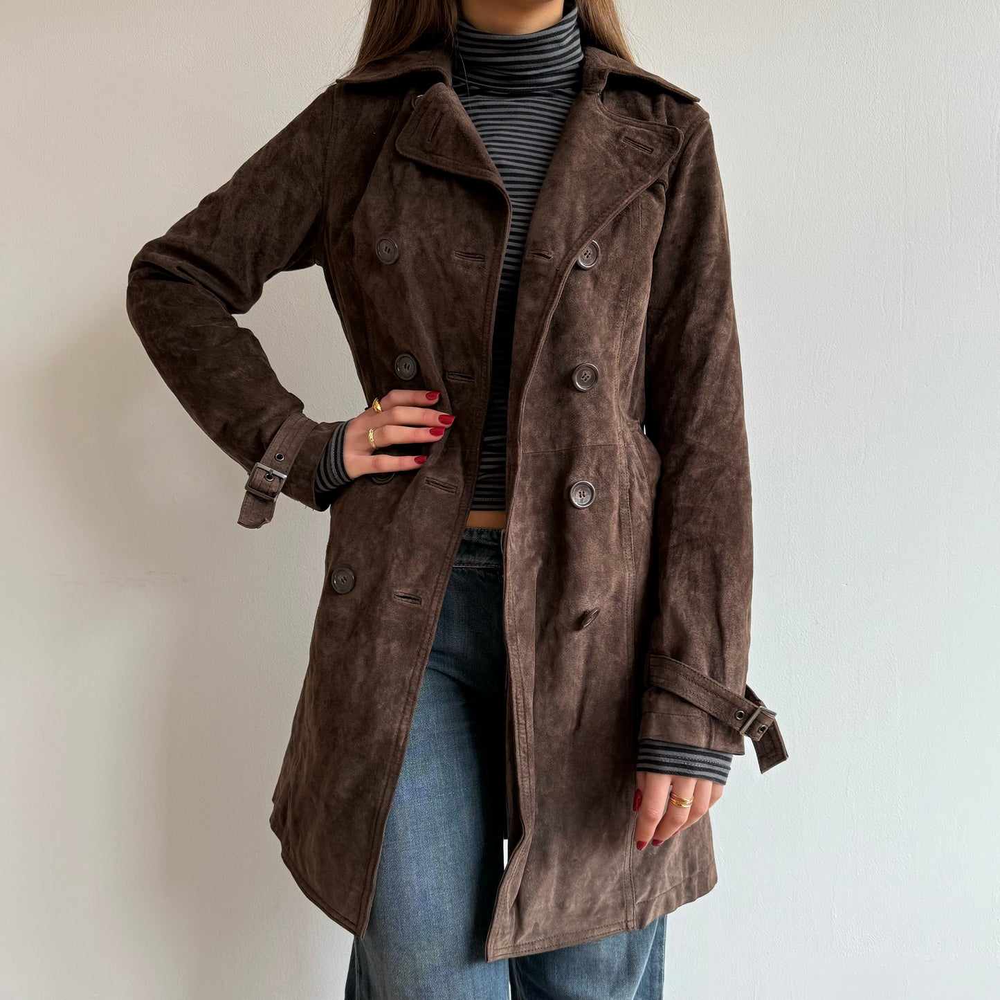 Brown suede trench coat - Size S