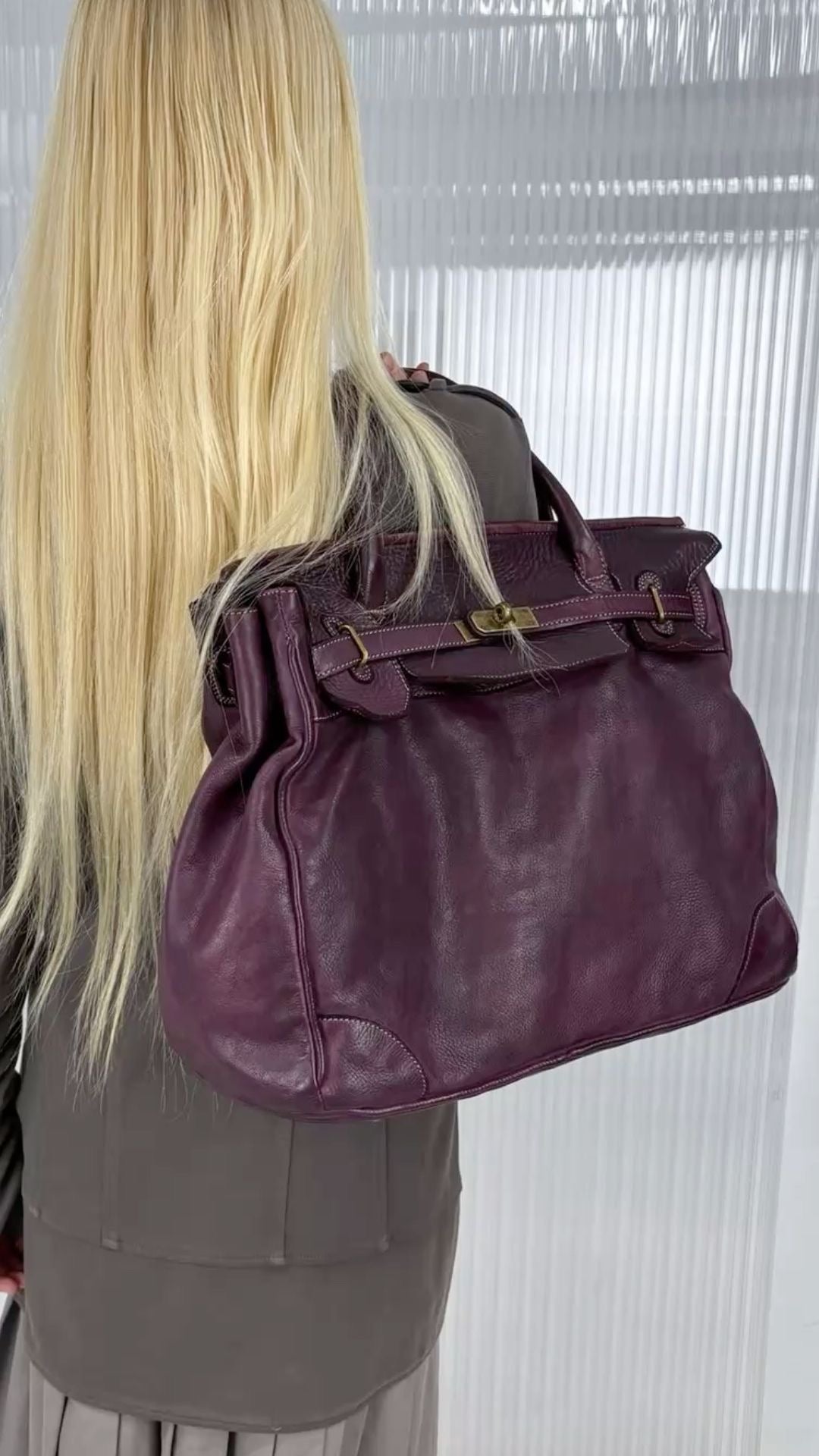 Purple leather ‘firkin’ bag - One Size