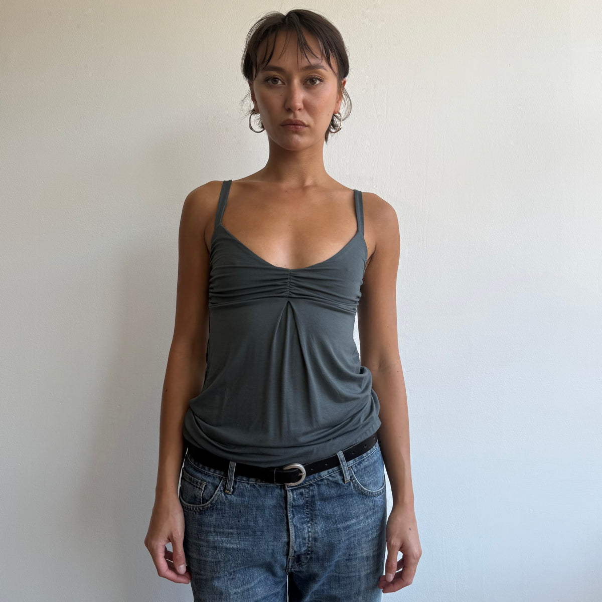 Grey v-neck cinched waist top - Size S