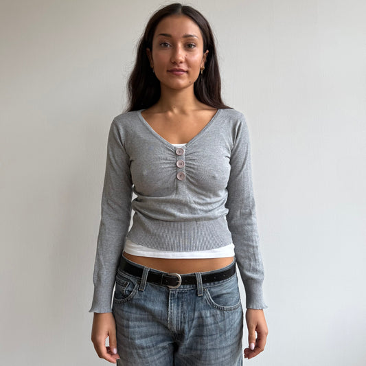 Grey button cropped knit - Size S