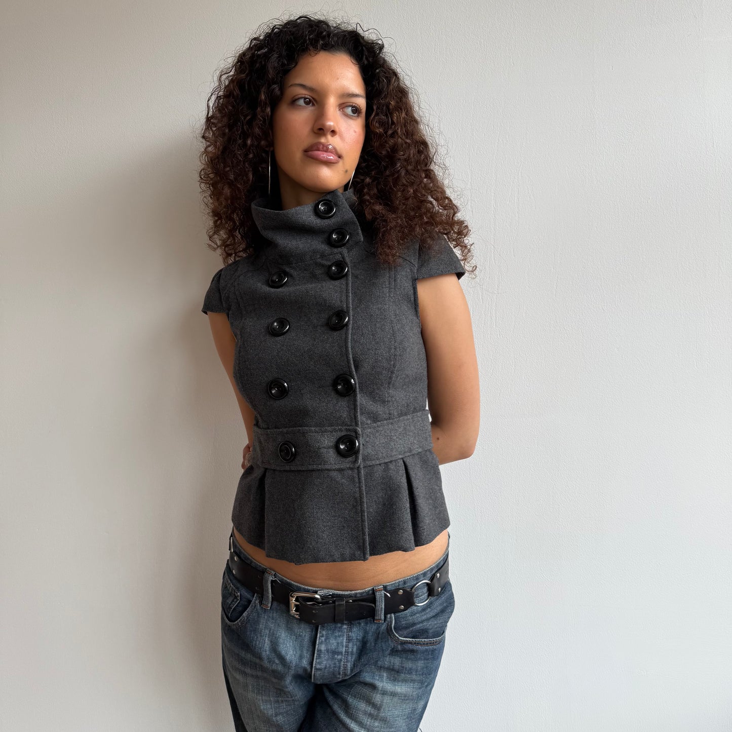 Grey short sleeve peacoat - Size S/M