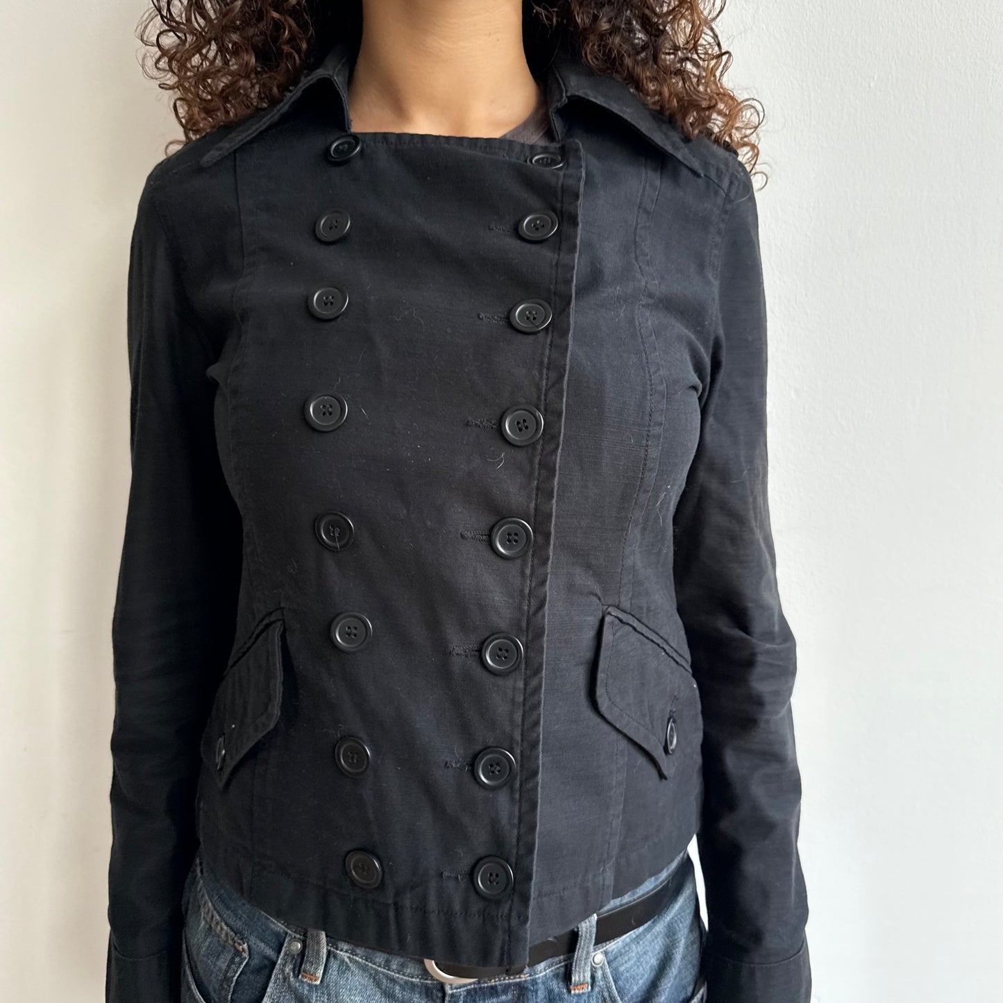 Black double breasted military peacoat - Size S