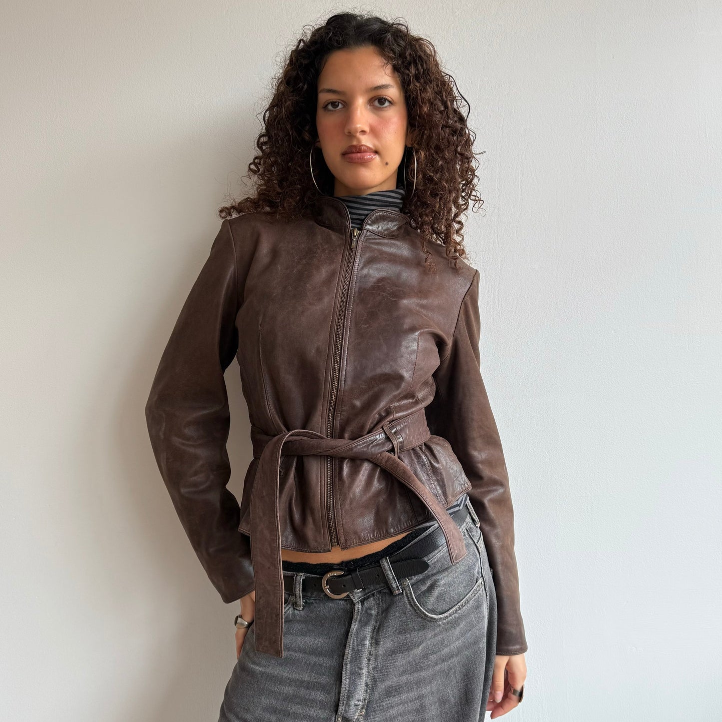 Brown leather jacket - Size S