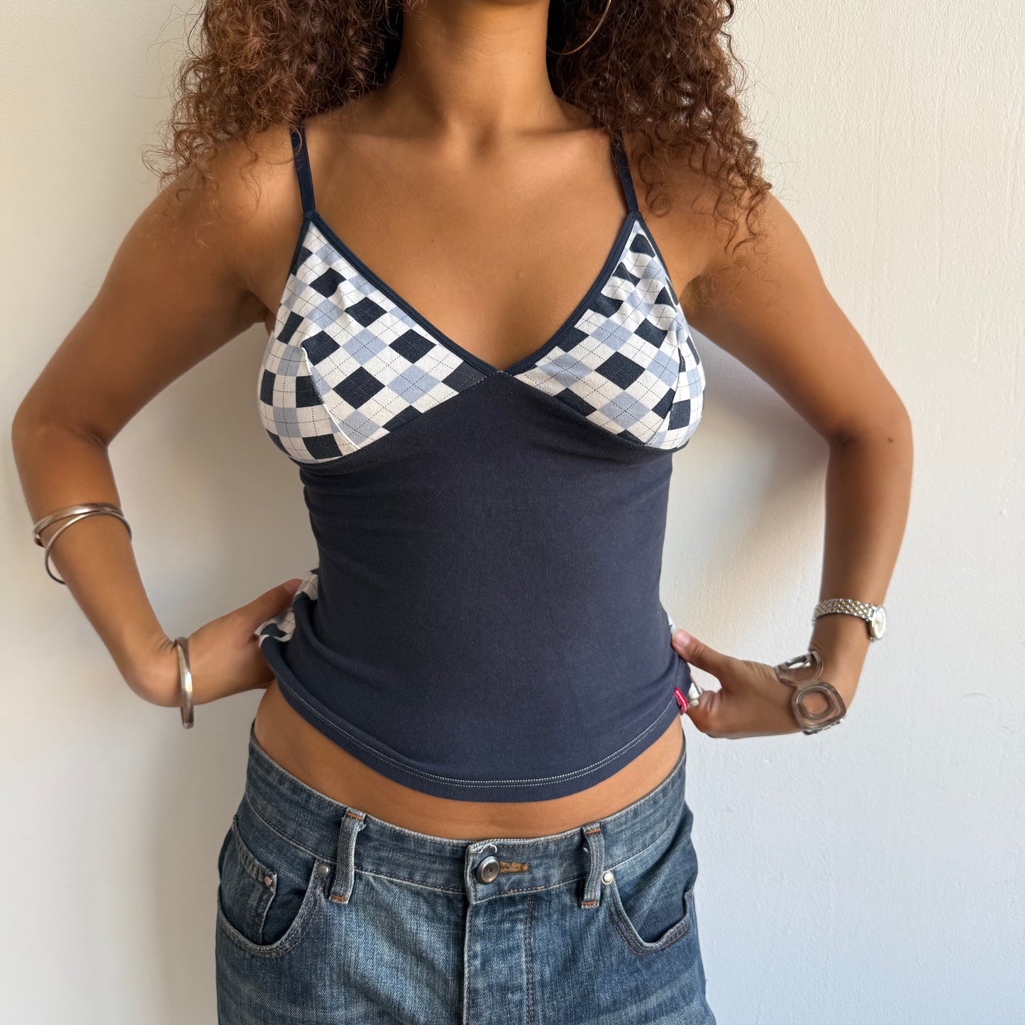Blue argyle cami top - Size S