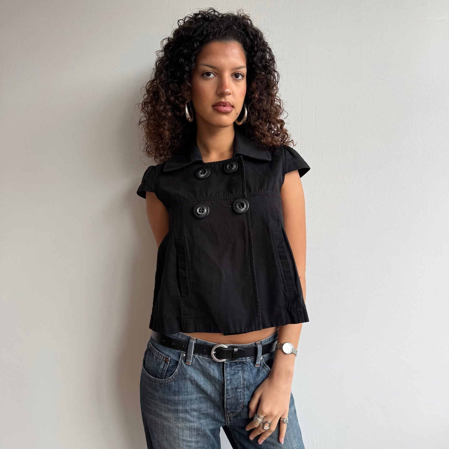 Black short sleeve peacoat - Size M