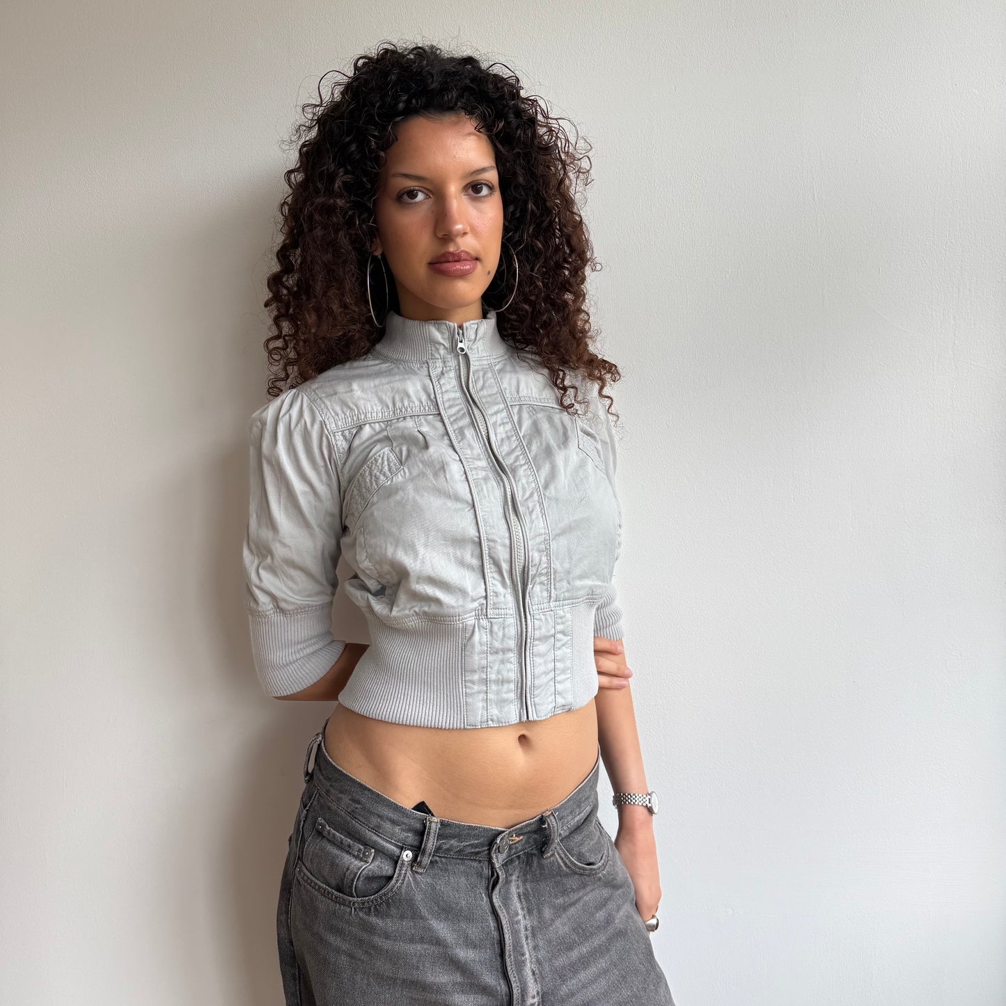 Grey 3/4 sleeve cargo jacket - Size S