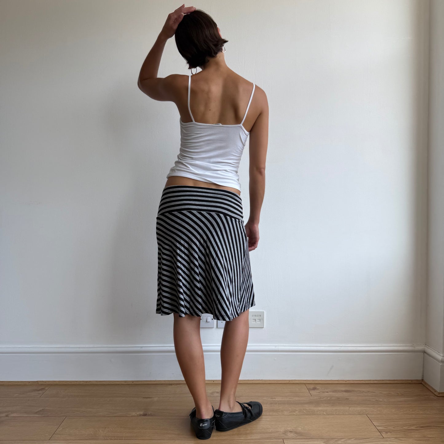 Black + grey striped midi skirt - Size S