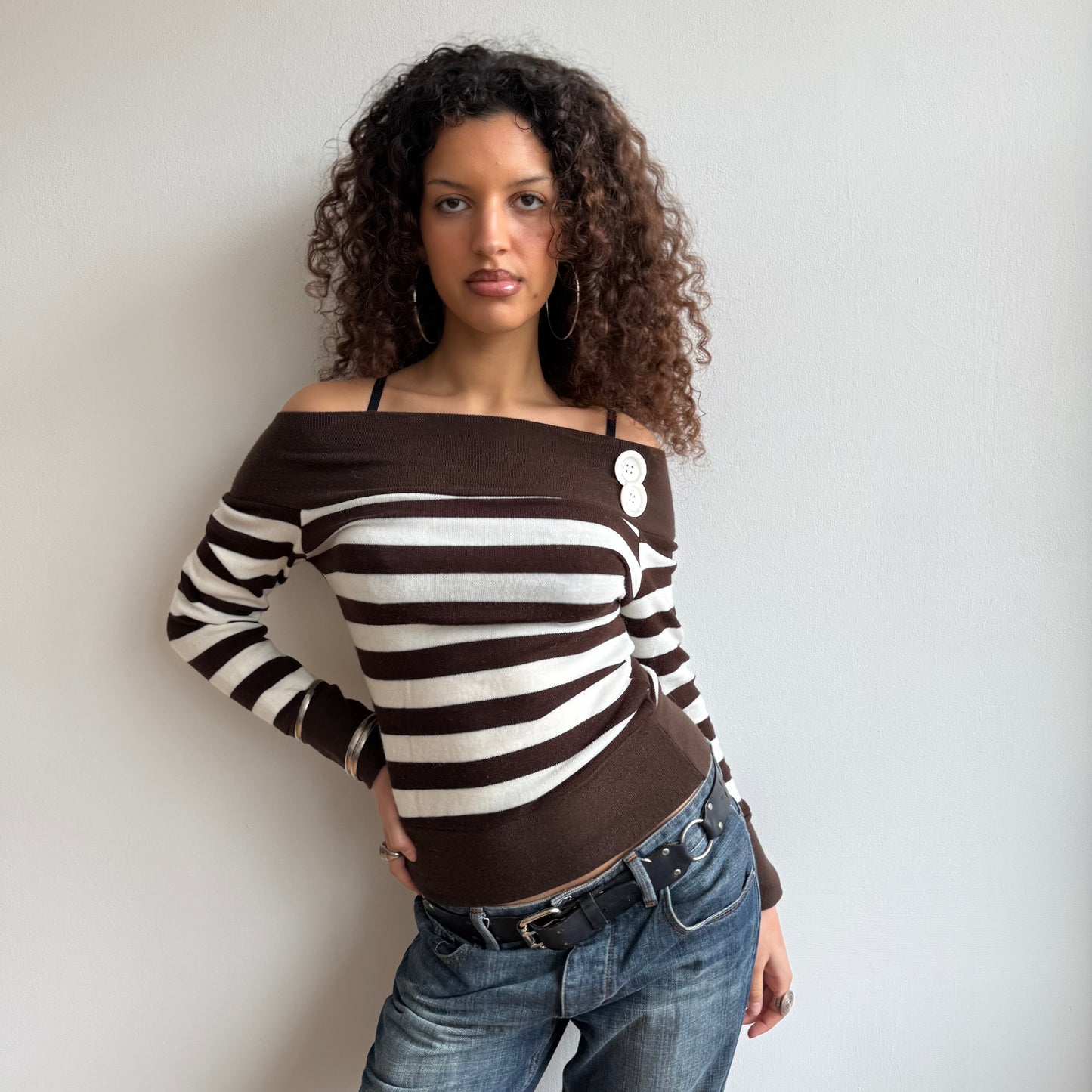 Brown stripe bardot knit - Size S