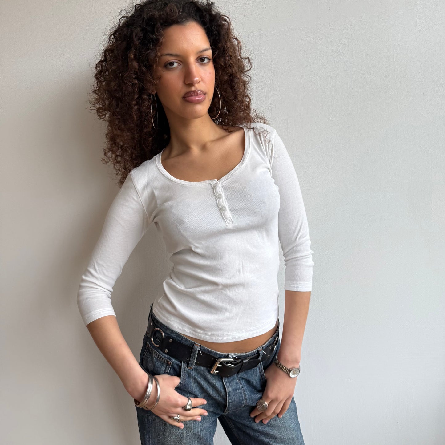 White 3/4 sleeve top - Size S