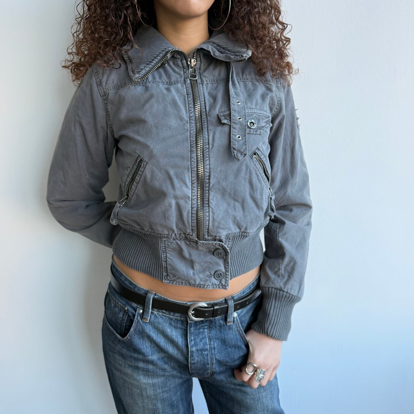 Grey buckle neck bomber - Size S/M