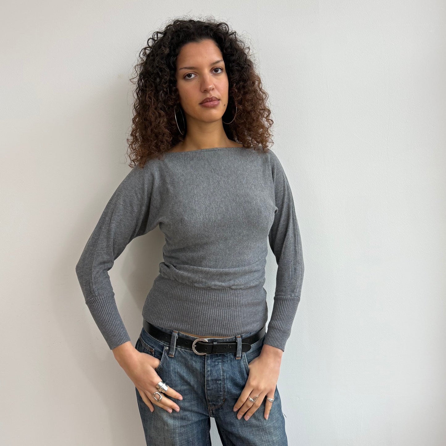 Charcoal grey batwing knit - Size XS/S