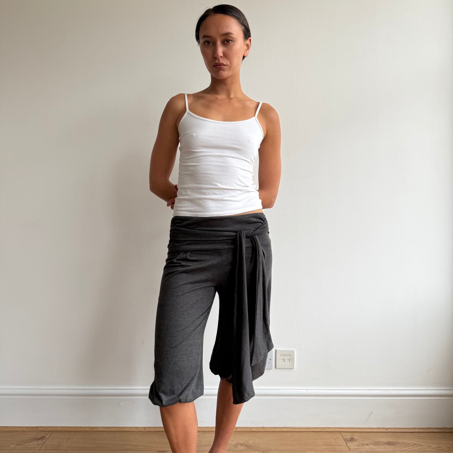 Charcoal tie waist bubble capris - Size S