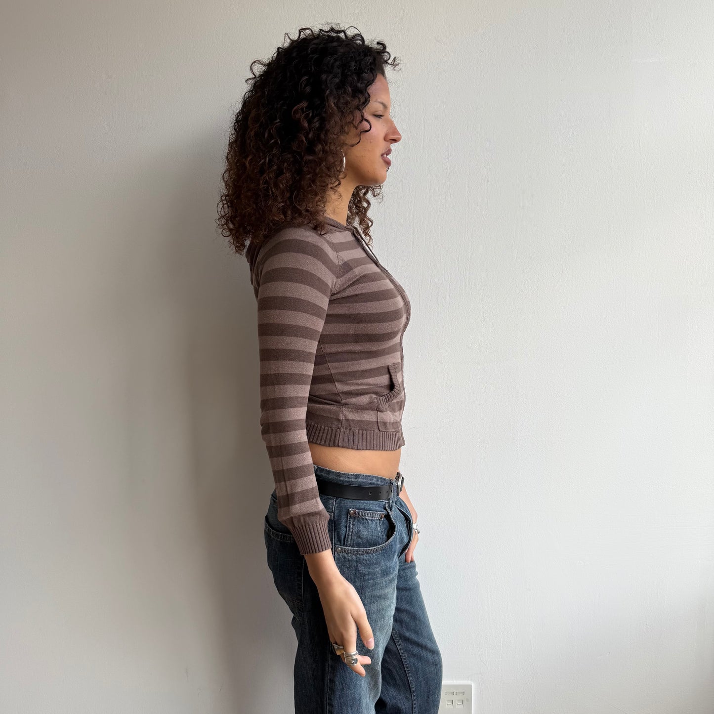 Brown striped knit hoodie - Size XS