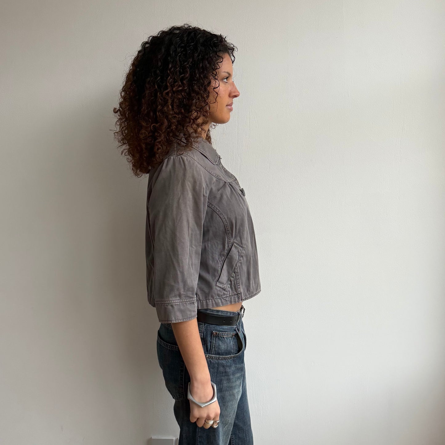 Grey 3/4 sleeve swing jacket - Size S