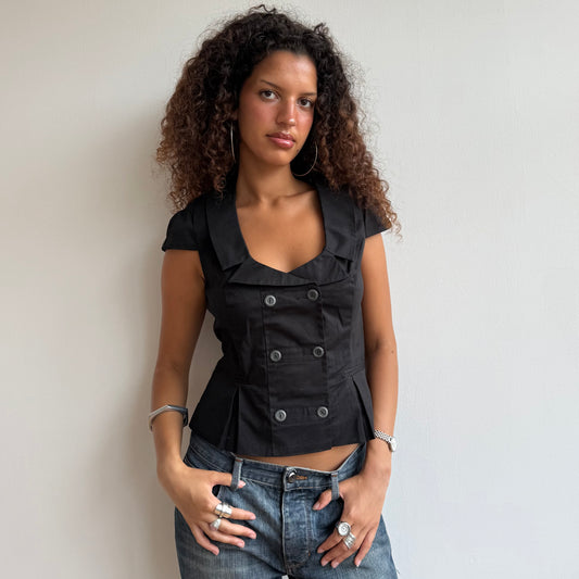 Black short sleeve waistcoat - Size XS, S, M + L