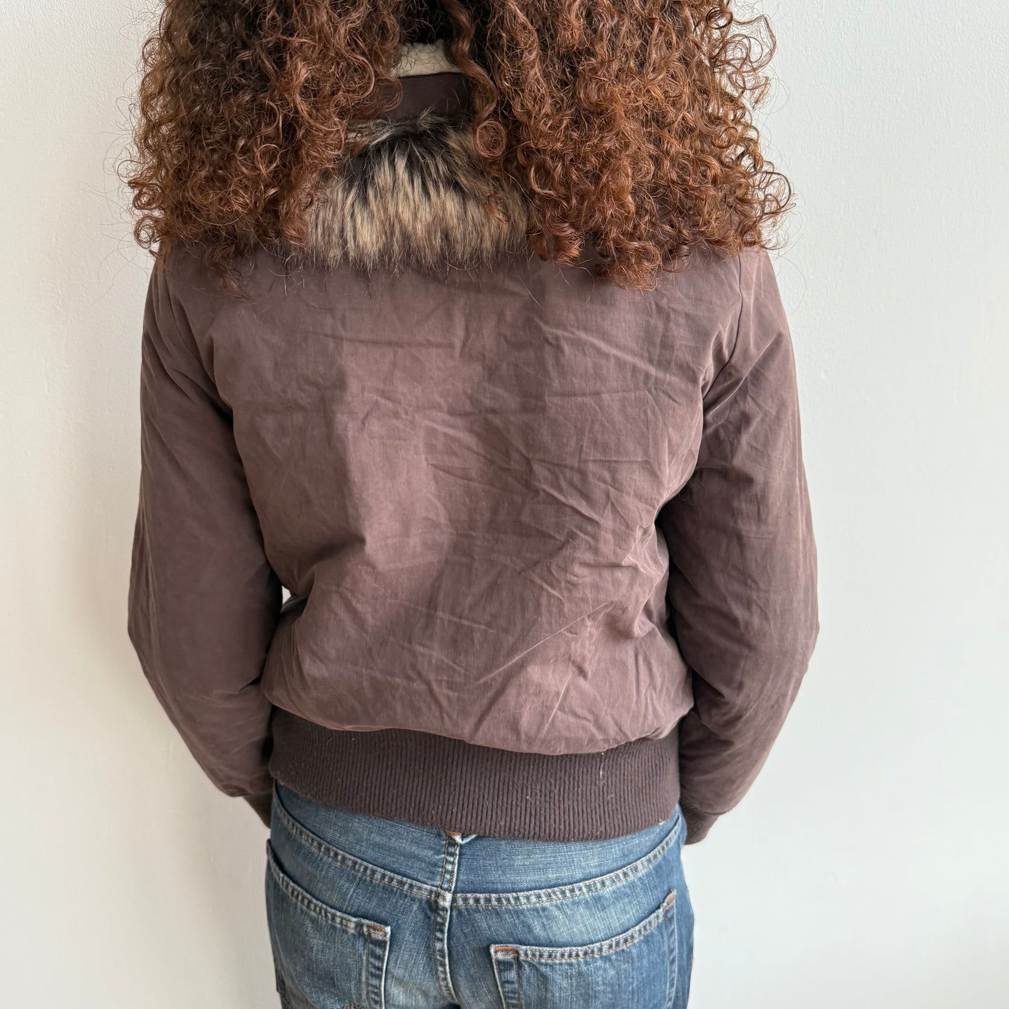 Brown fur collar puffer - Size S