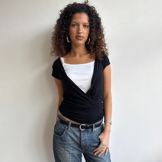 Black wrap V-front top - Size M