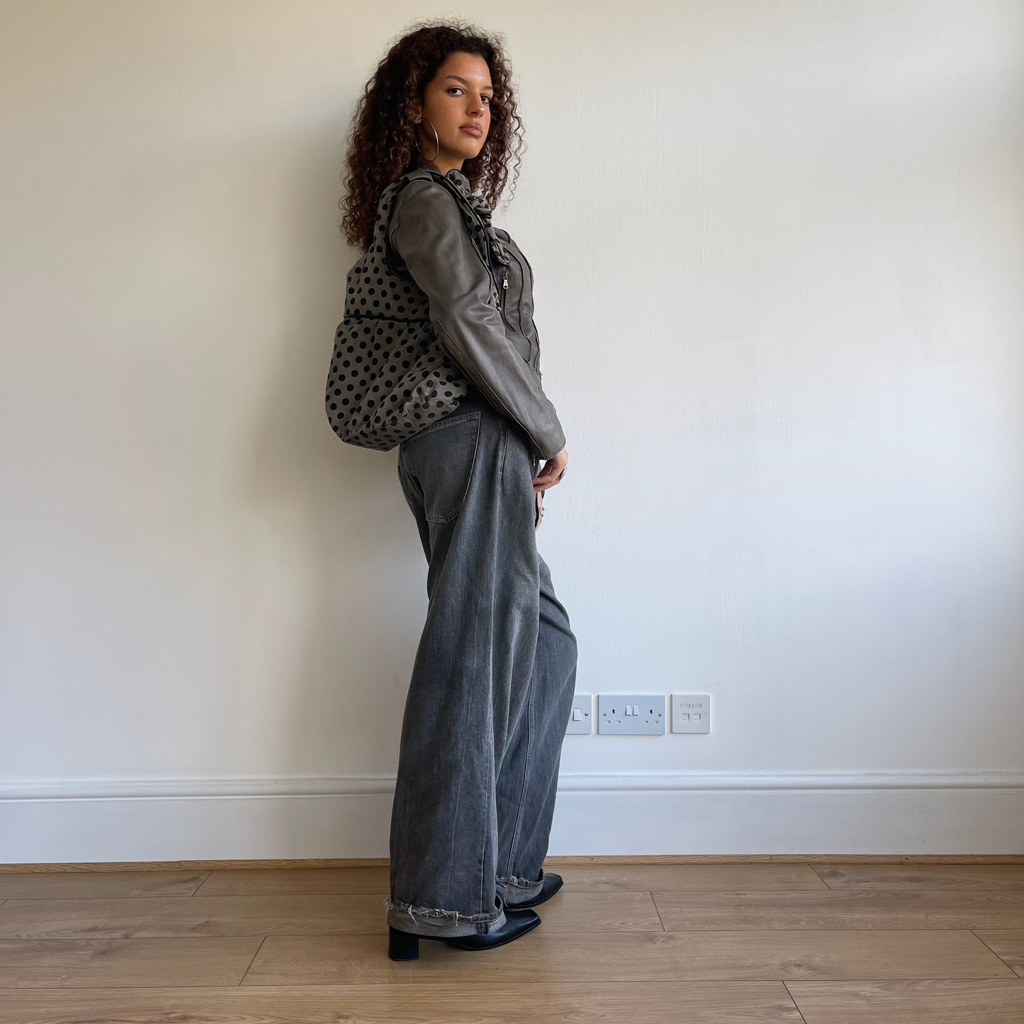 Grey leather moto jacket - Size S