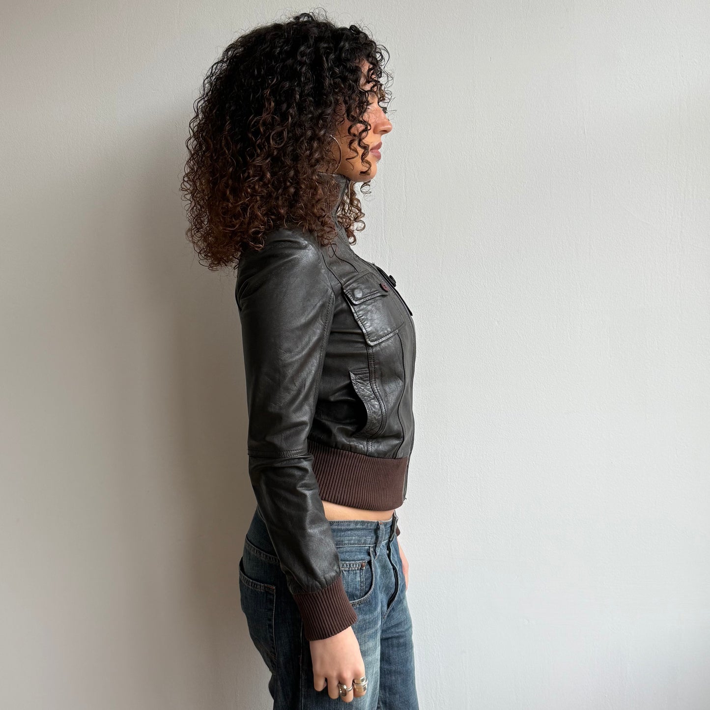 Brown leather jacket - Size S