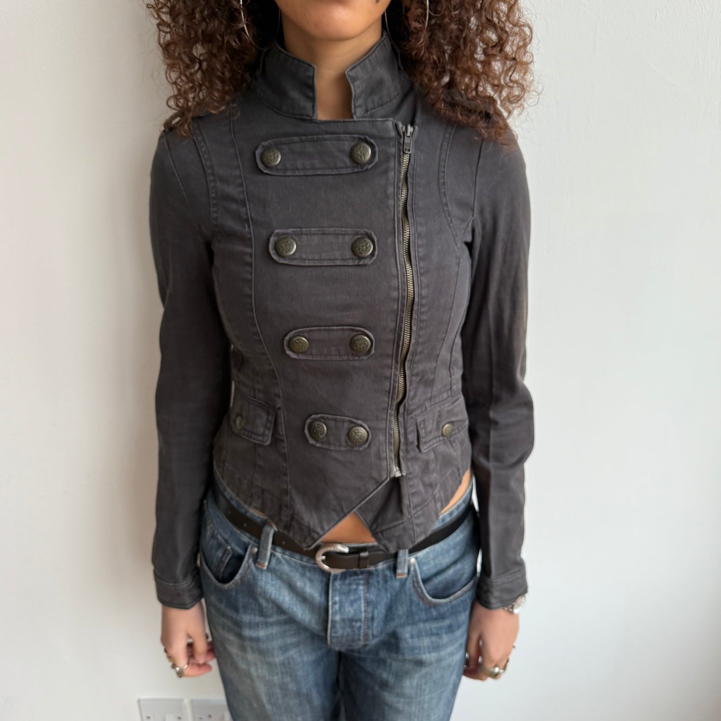 Charcoal zip military jacket - Size S