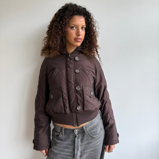 Brown puffer fur hood - Size M