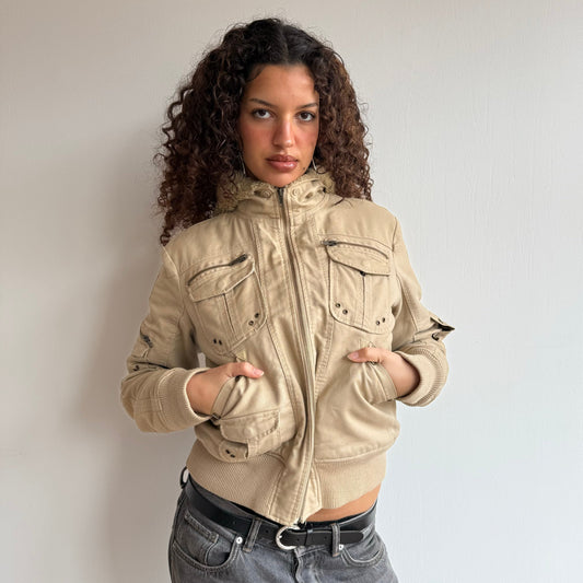 Tan fur hood bomber - Size S